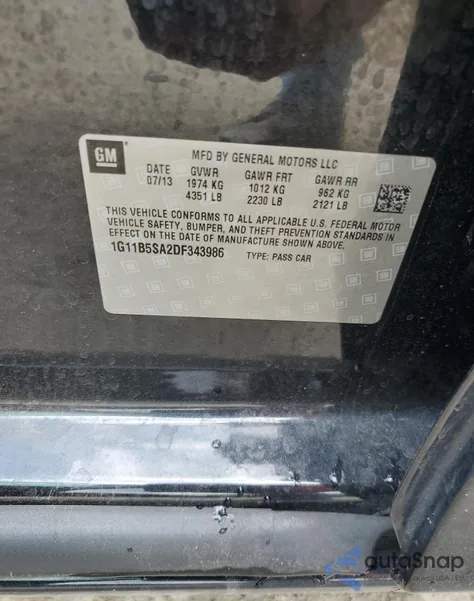 2013 Chevrolet Malibu Ls from USA, damaged, VIN 1G11B5SA2DF343986